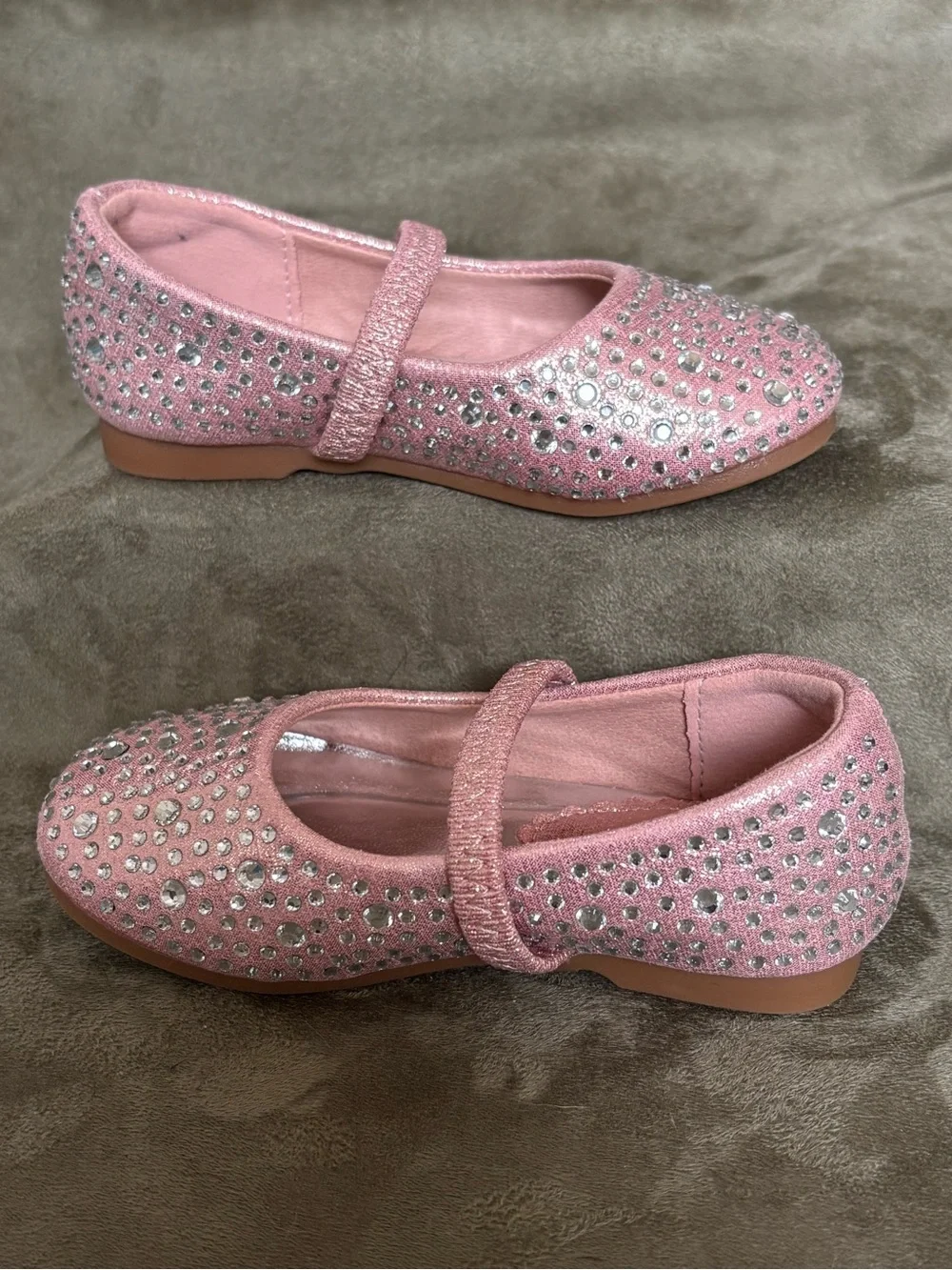 Dream Pairs Pink & Sparkling White Rhinestone Mary Jane Princess Flats Size 4T